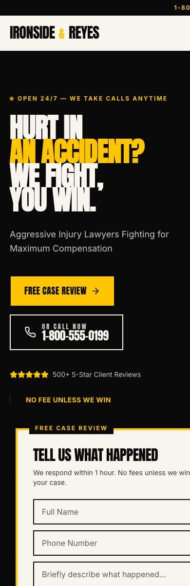 Mobile homepage view showing the responsive header and lead form