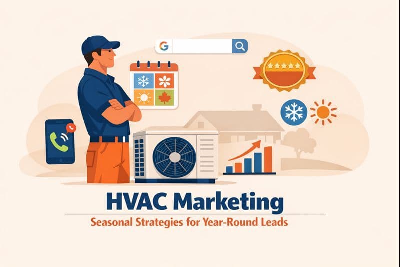 HVAC technician working on an outdoor air conditioning unit as part of a seasonal marketing campaign